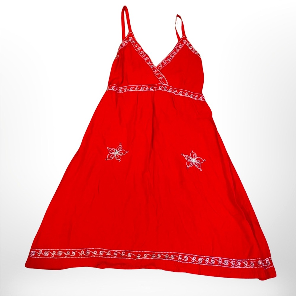 Unbranded red white embroidered slip dress elastic size small handmade Indonesia - Picture 1 of 14